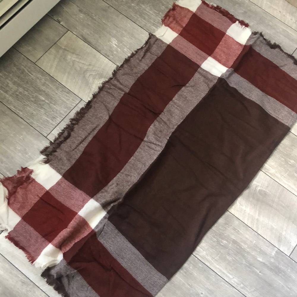 Maroon, Brown, and White blanket scarf